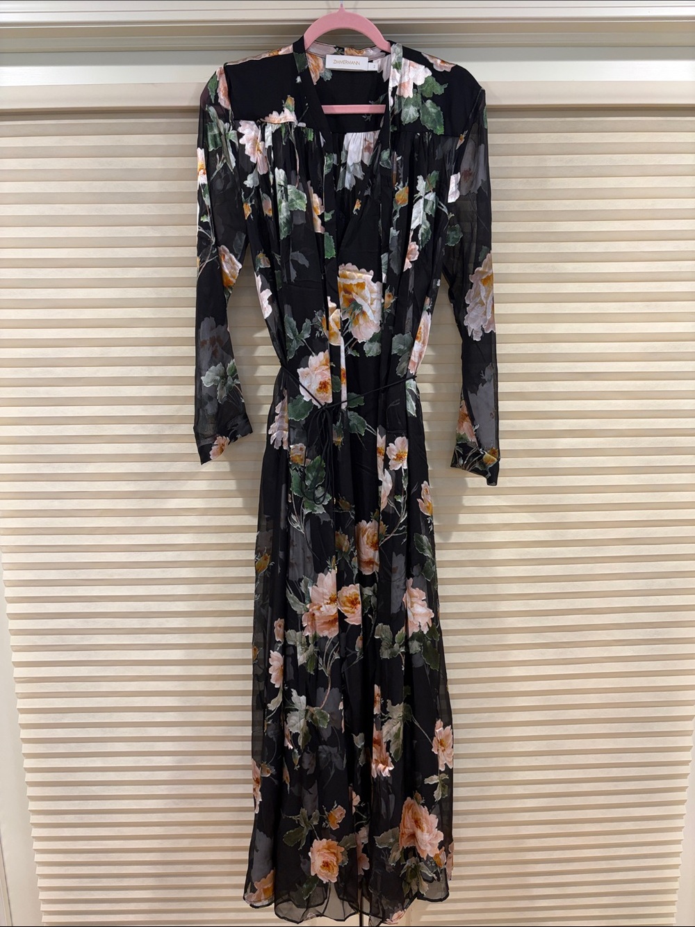 NWOT Zimmermann Black Floral Maxi Dress with Pink & Yellow Blooms, Size AU 2 = M